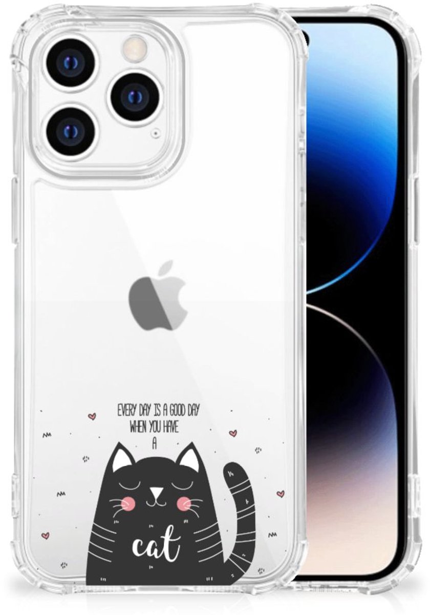 iPhone 14 Pro Stevig Bumper Hoesje Cat Good Day