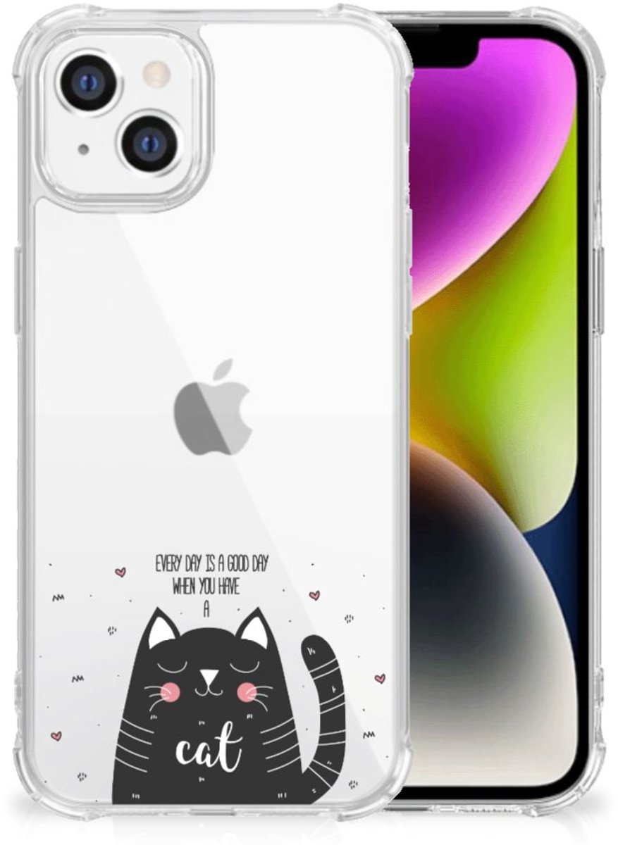 Back Cover voor iPhone 14 Stevig Bumper Hoesje Cat Good Day