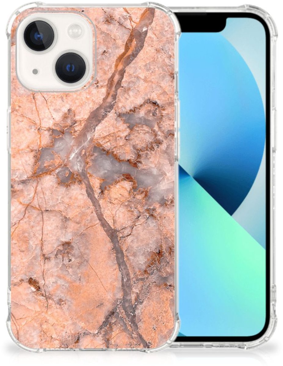 iPhone 13 Anti-Shock Hoesje Marmer Oranje