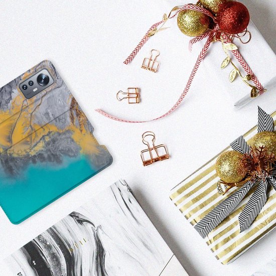 Coque Xiaomi 12 | 12X Étui à Rabat Marbre Blue Or