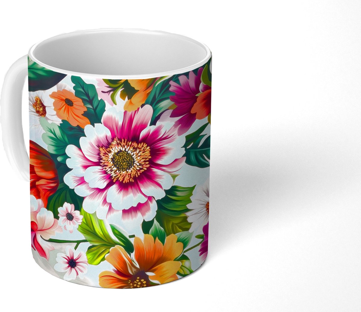 Mok - Koffiemok - Bloemen - Kleurrijk - Roze - Mokken - 350 ML - Beker - Koffiemokken - Theemok