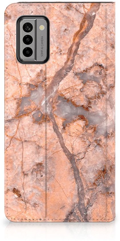 Coque Téléphone Nokia G22 Wallet Book Case Marbre Oranje