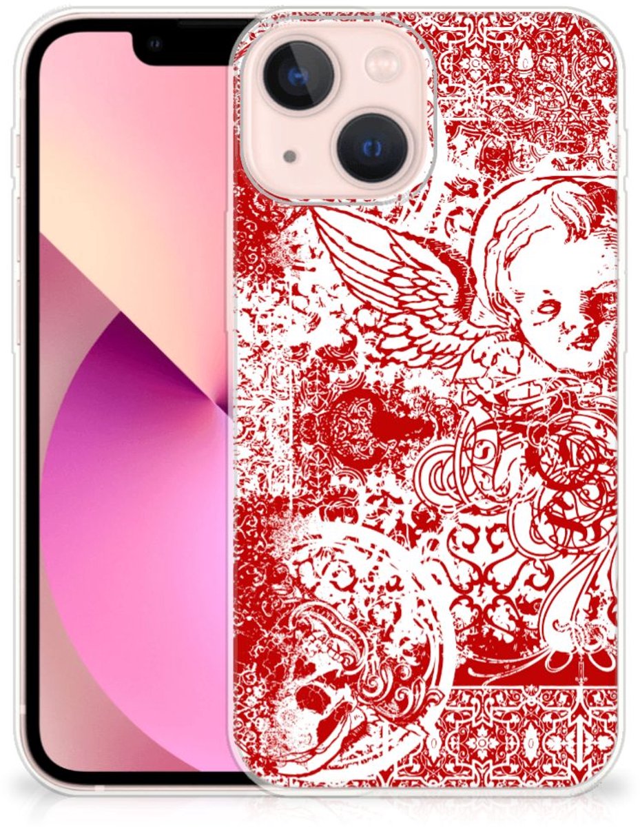 Silicone Back Case iPhone 13 mini Angel Skull Rood