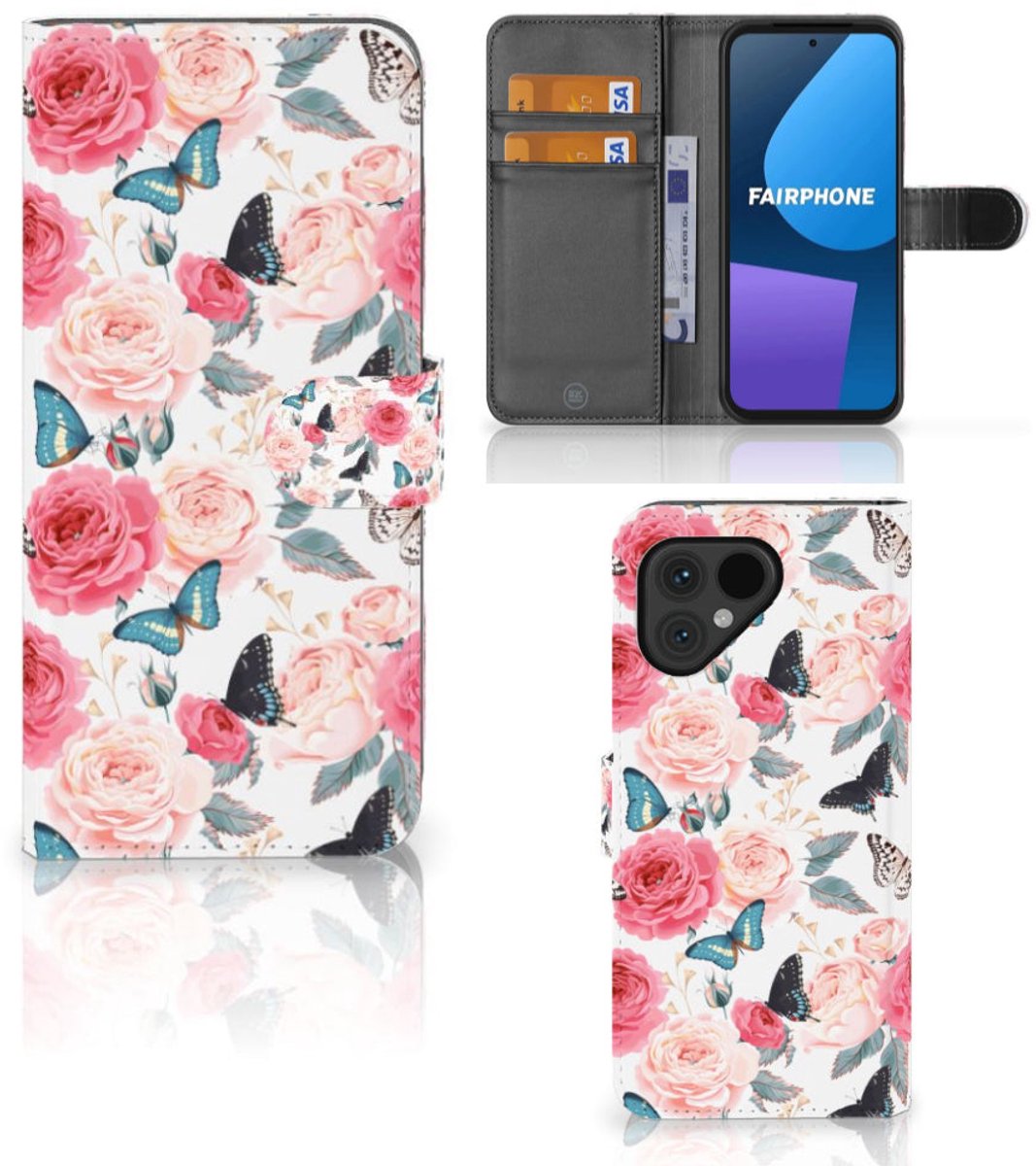 Housse Portefeuille Flip Cover Pour Fairphone 3 - Motif Fleurs, Cuir Artificiel, Neuf