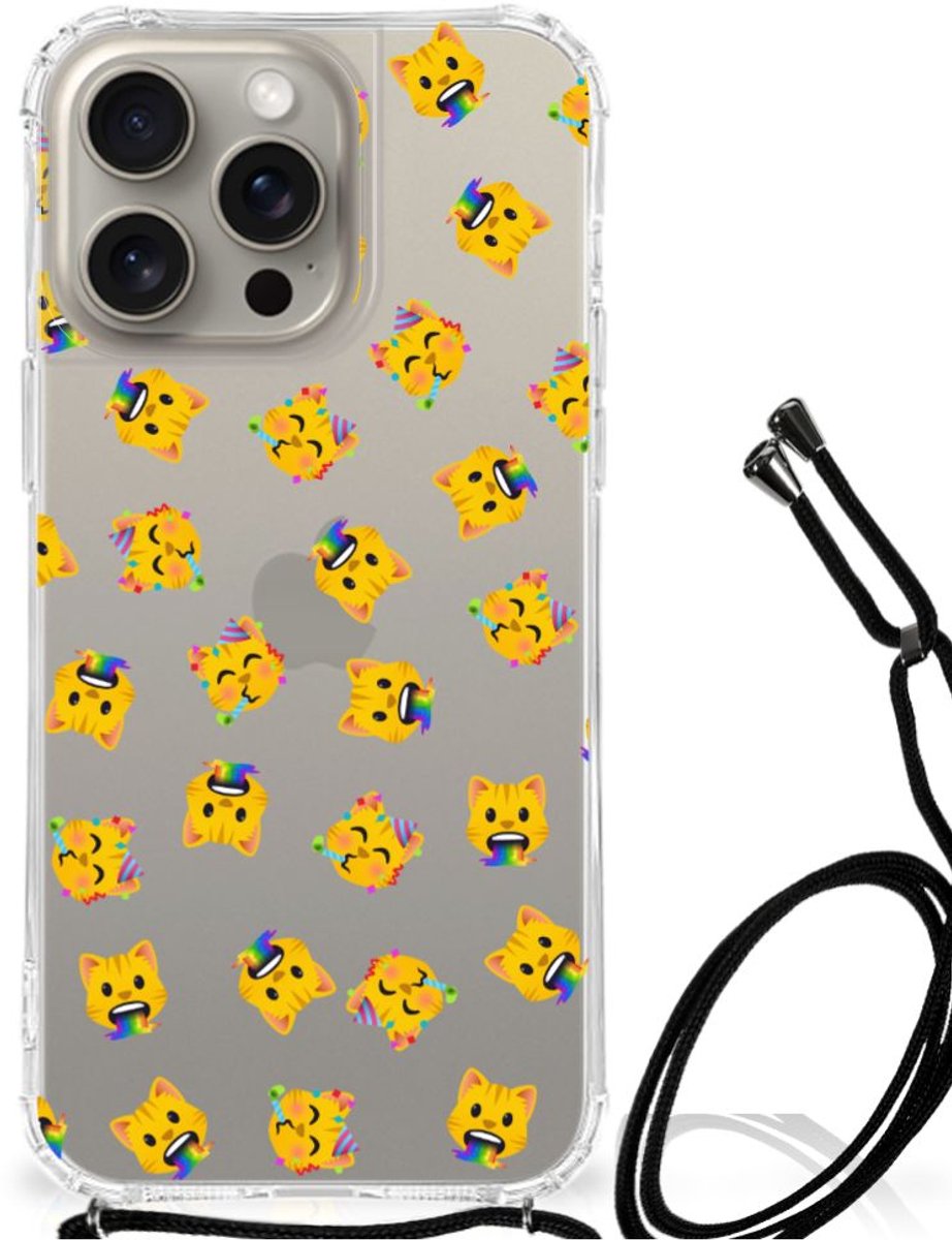 Doorzichtige Silicone Hoesje voor iPhone 15 Pro Max Katten Emojis