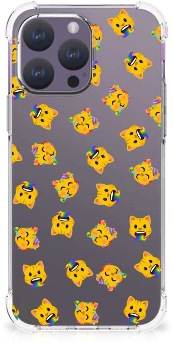 Doorzichtige Silicone Hoesje voor iPhone 15 Pro Max Katten Emojis