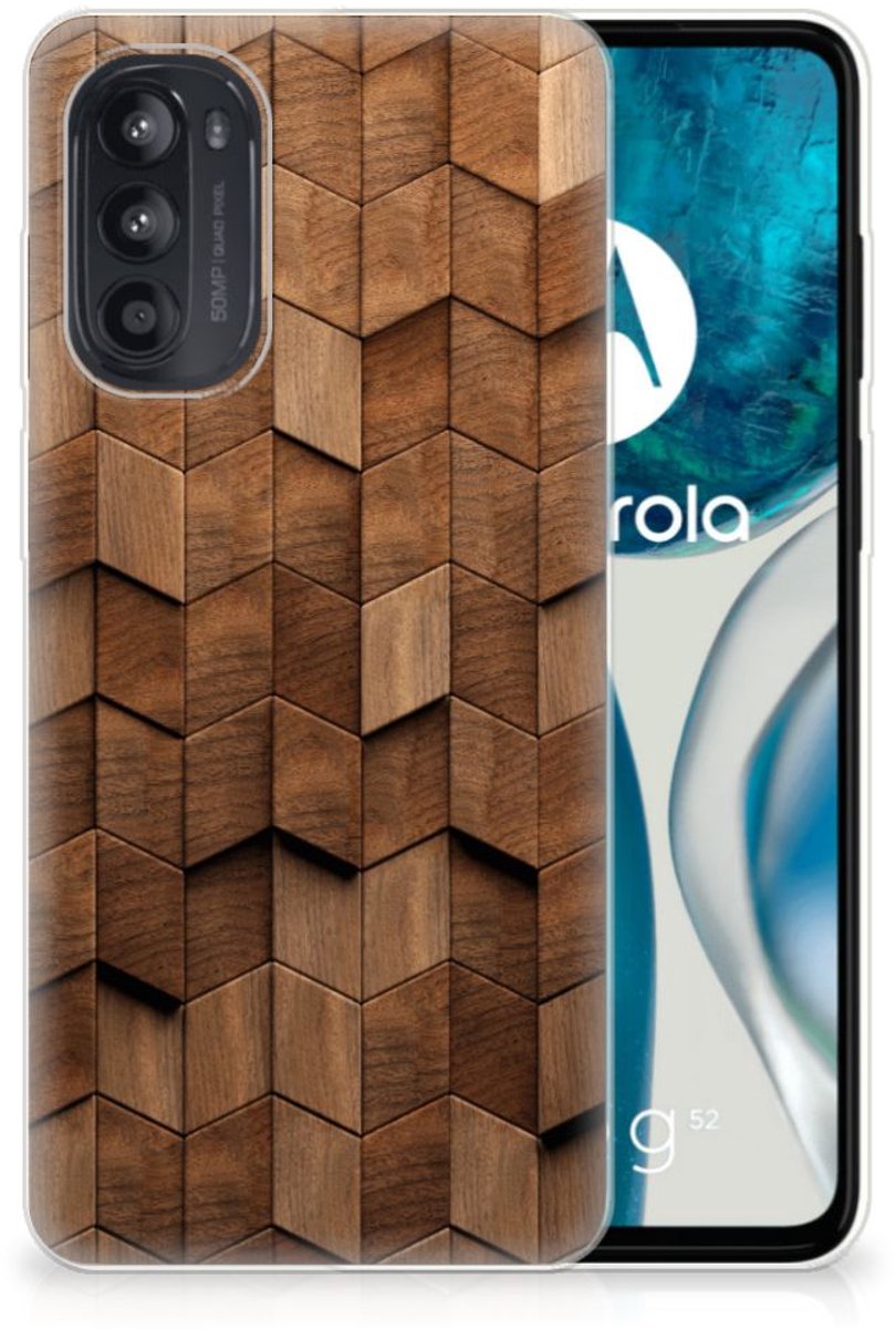 Bumper Hoesje voor Motorola Moto G52/G82 Wooden Cubes