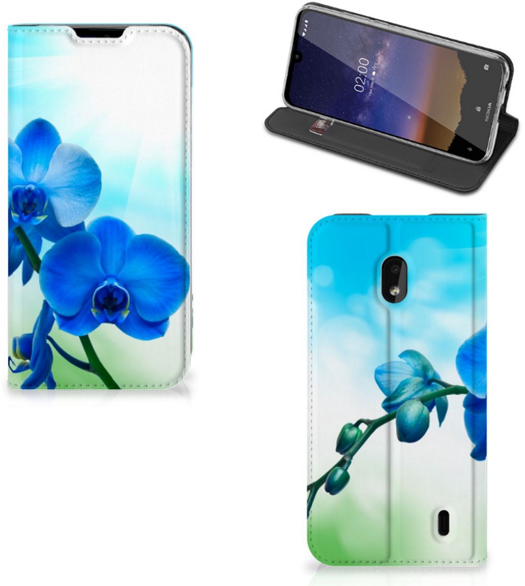 Standcase Hoesje voor Nokia 2.2 Smart Cover Orchidee Blauw - Cadeau voor je Moeder