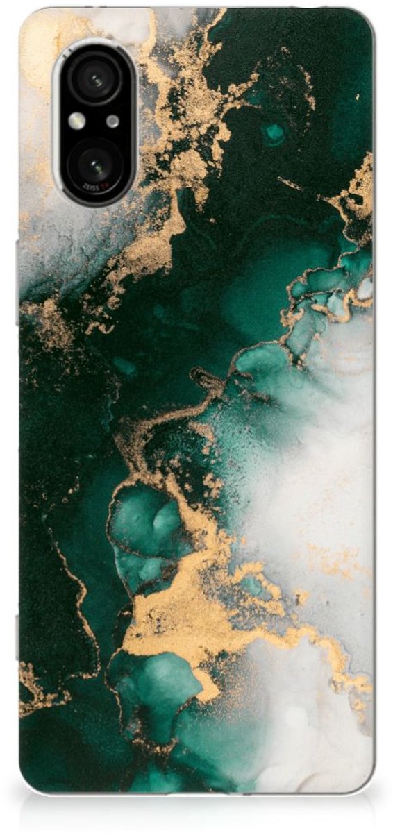 TPU Siliconen Hoesje voor Sony Xperia 5 V Marmer Groen