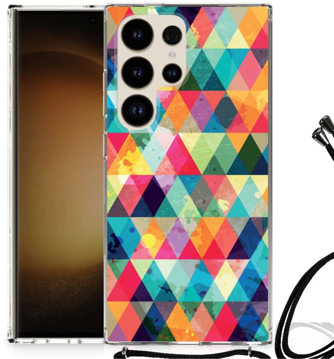 Samsung Galaxy S24 Ultra Doorzichtige Silicone Hoesje Geruit