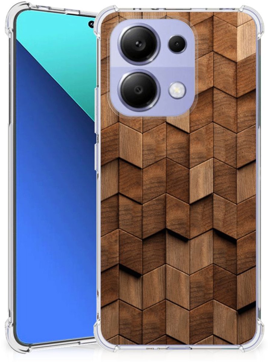 Stevig Telefoonhoesje voor Xiaomi Redmi Note 13 4G Wooden Cubes