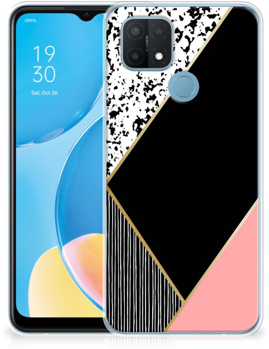 OPPO A15 TPU Hoesje Zwart Roze Vormen