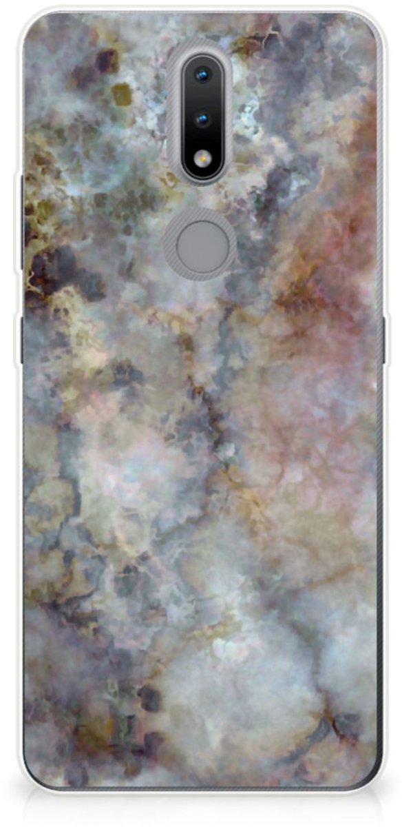 Back Cover voor Nokia 2.4 TPU Siliconen Hoesje Marmer Grijs