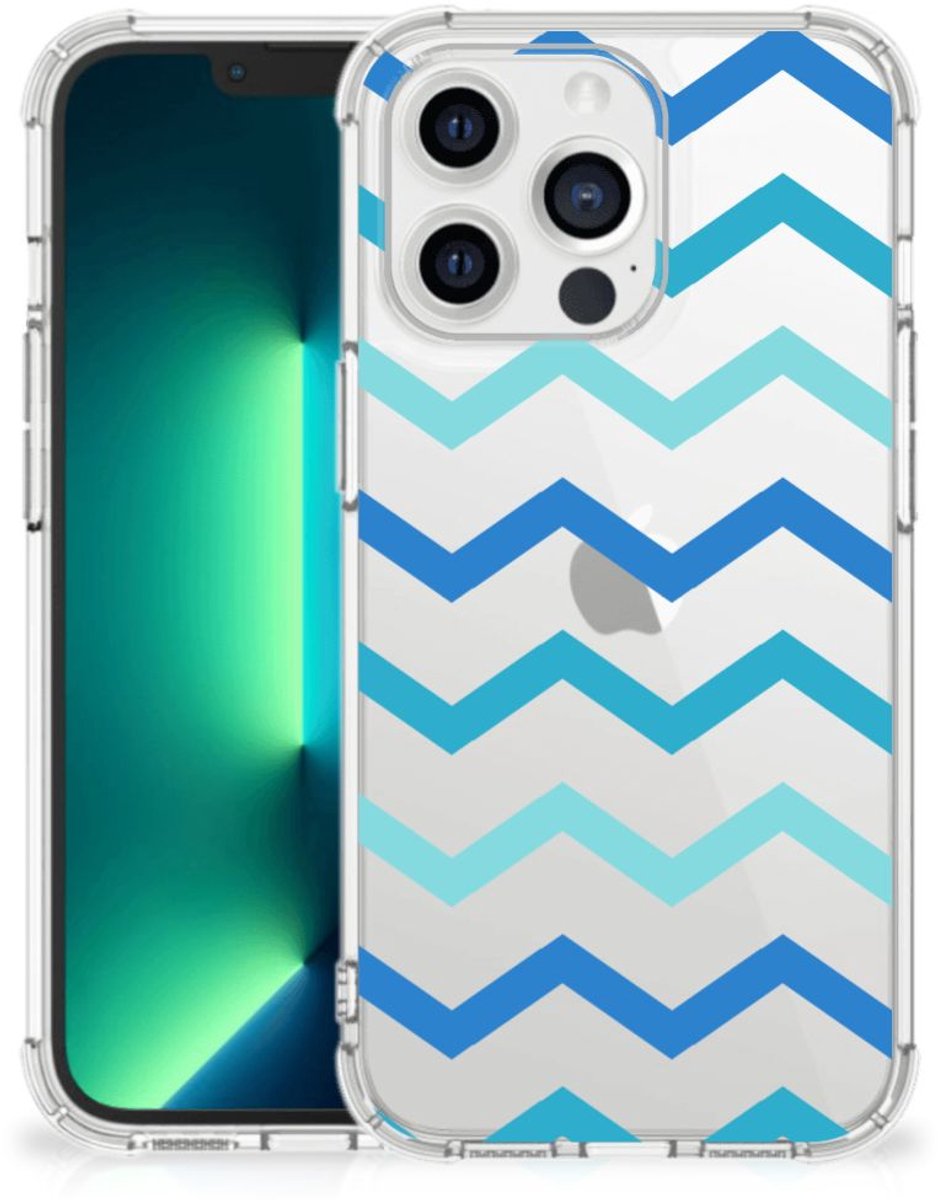 iPhone 13 Pro Max Doorzichtige Silicone Hoesje Zigzag Blauw