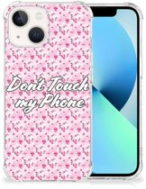 Belle coque arrière en TPU pour iPhone 13 avec bord transparent Fleurs Pink ne touchez pas mon téléphone