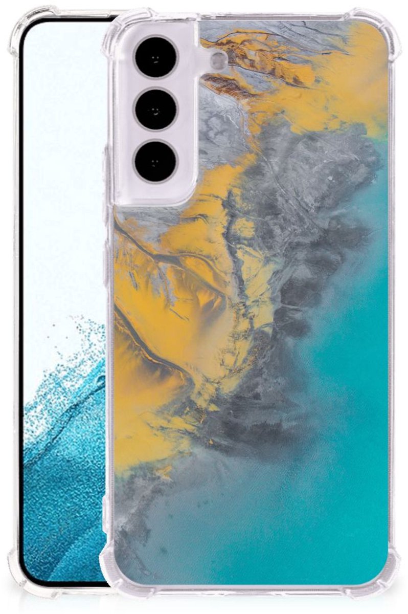 Samsung Galaxy S22 Anti-Shock Hoesje Marble Blue Gold