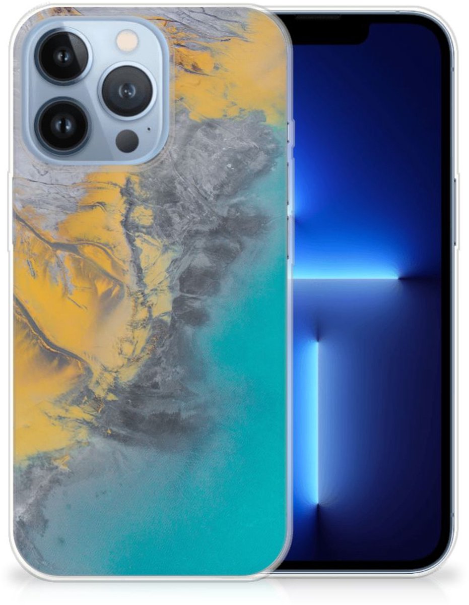 Apple iPhone 13 Pro TPU Siliconen Hoesje Marble Blue Gold