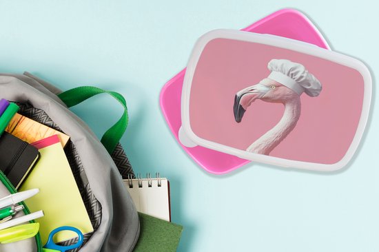 Boîte à lunch rose - Lunchbox Flamant - Rose - Toque - Oiseau - Boîte à lunch 18x12x6 cm