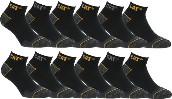 Caterpillar 12 Paires Socquettes Chaussettes Travail - Hauteur Cheville - Renforcées au Talon et Pointe - Coton Noir, 39-42