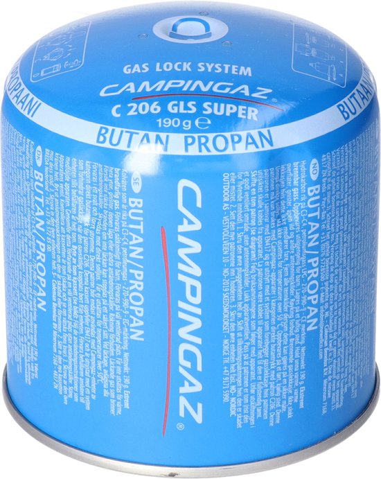 Cartouche de gaz bleue Campingaz C 206 GLS SUPER, 190g, avec "GAS LOCK SYSTEM" et "BUTAN/PROPAN".