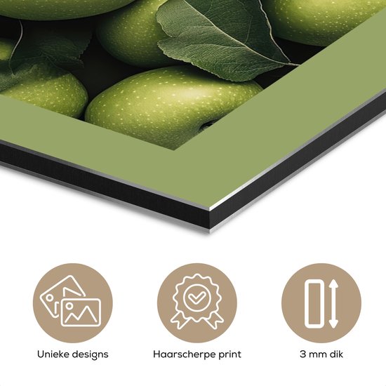 Aluminium schilderij 120x180 cm - Wanddecoratie metaal - Appels - Groen - bladeren - Metalen muurdecoratie woonkamer - Decoratie industrieel - Foto op dibond - Industriële accessoires slaapkamer