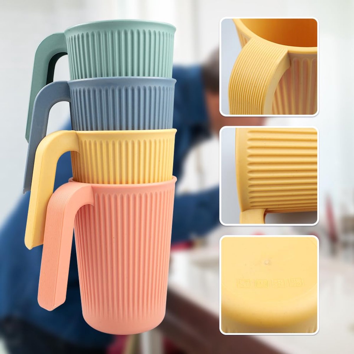 La'Moussawi ® Stevige en Kleurrijke Drinkbekers met Handvatten voor Kinderen en Volwassenen, BPA-vrij, Set van 4 Stuks