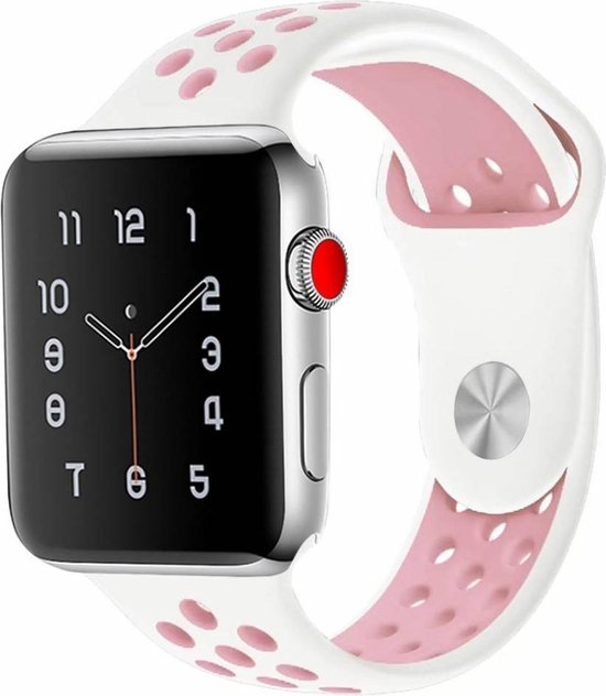 bol.com Apple watch dubbel sport bandje - wit roze - en 40mm - ML - iwatch - Horlogeband...