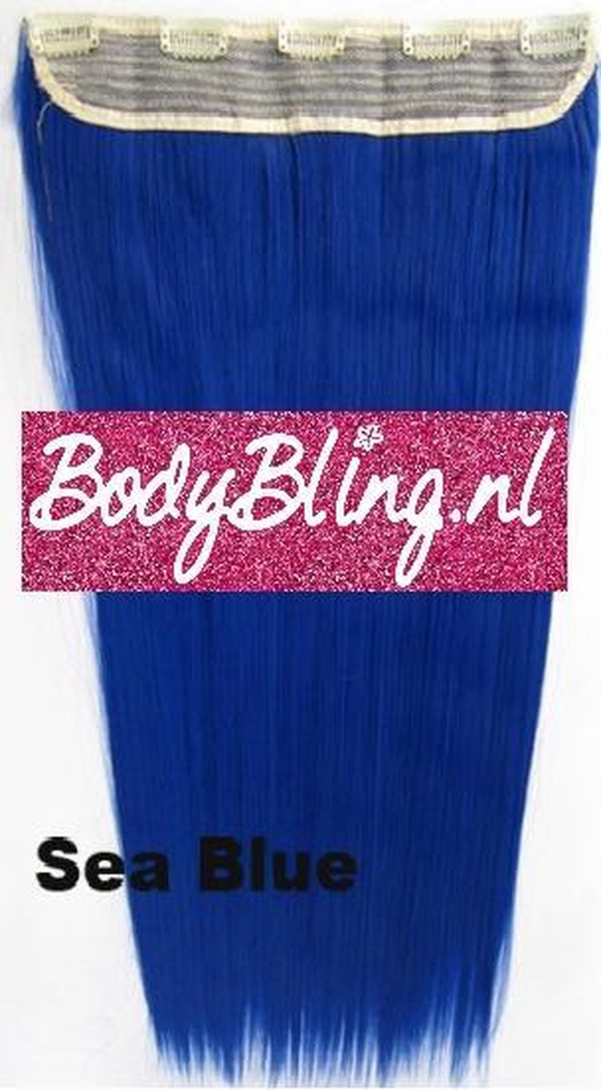 Clip in hairextensions 1 baan straight blauw - Sea Blue