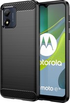 Coque Motorola Moto E13 - Coque en gel TPU MobyDefend - Métal brossé + aspect carbone - Zwart - Coque pour téléphone portable - Housse de téléphone adaptée à : Motorola Moto E13