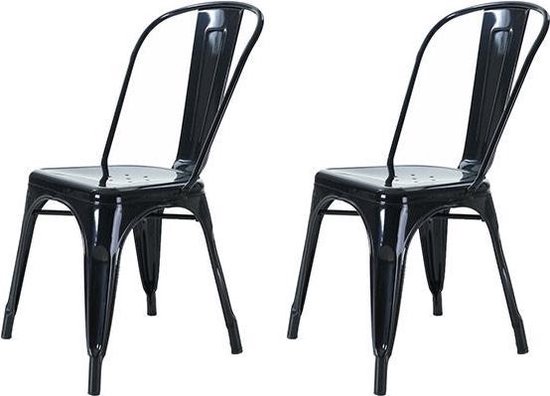 Legend industriële café stoel - Metalen eetkamerstoel - Zwart - Set van 2 |  bol.com