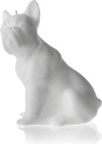 Parelwit gelakte figuurkaars, design: Bulldog  Hoogte 15 cm (24 uur)