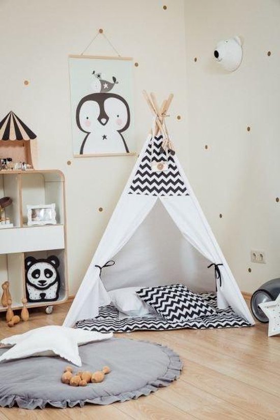 Tipi Tent / Speeltent Kinderkamer Chevron Zwart - Wit - Speeltent voor Kinderen |