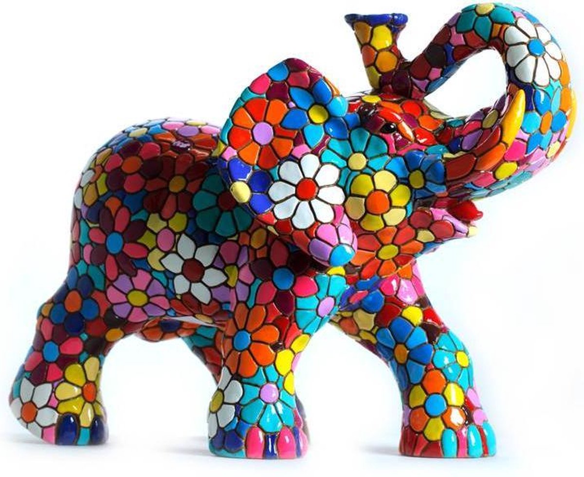 Barcino design barcelona mozaiek olifant in bloemdesign 17 cm