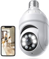 WINNES Beveiligingscamera - IP Camera - E27 Plug- Spy Camera - 2-Weg Audio - Beweeg en Geluidsdetectie - Nachtvisie - Draadloos - Huisdiercamera - Opslag in Cloud & App - Lamp Camera - 360 graden Panoramisch - WIT