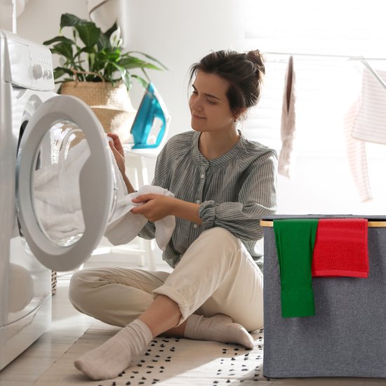 Relaxdays Corbeille à linge bambou 40 L panier à linge pliable sac à