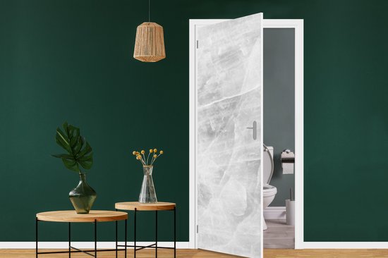 Deurposter 80x205 cm - Deursticker Marmer - Steen - Wit - Luxe - Marmerlook - Meubelfolie zelfklevend - Deurfolie woonkamer - Interieurfolie fotobehang - Deur plakfolie - Deurstickers - Deurbehang sticker - Kamer decoratie