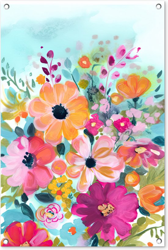 Tuinposters buiten Bloemen - Schilderij - Natuur - Botanisch - 60x90 cm - Tuindoek - Buitenposter