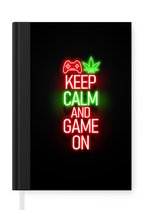 Notitieboek - Schrijfboek - Gaming - Neon - Keep calm and game on - Rood - Tekst - Notitieboekje klein - A5 formaat - Schrijfblok