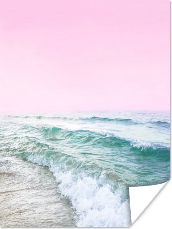 Poster Zee - Golven - Roze - Natuur - 90x120 cm