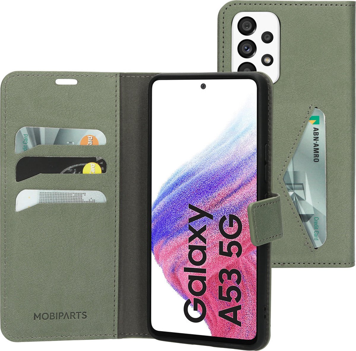 Mobiparts hoesje geschikt voor Samsung Galaxy A53 5G - Wallet/Boekhoesje - Eco Leer - Magneet Sluiting - Opberg vakken - Groen
