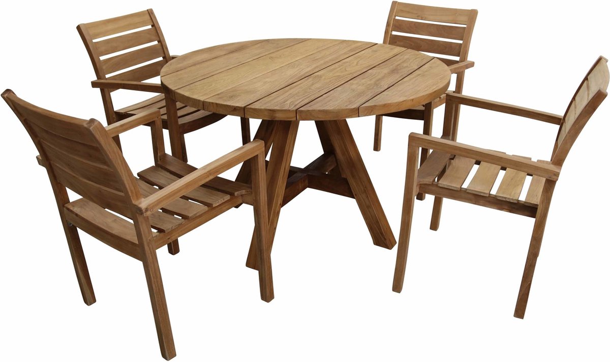 5-delige ronde tuinset | 4 Bulu tuinstoelen | ?120cm Ayra tuintafel | Teak