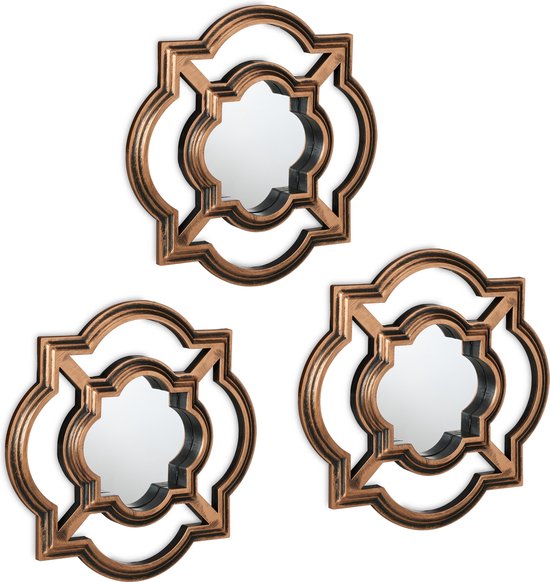 Relaxdays spiegel set van 3 - vintage wandspiegel - gouden sierspiegel hal - wanddecoratie