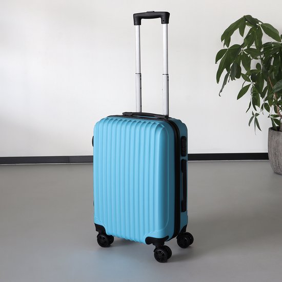 Handbagage koffer 55cm blauw 4 wielen trolley met pin slot reiskoffer valies