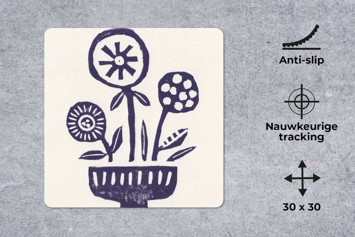 Muismat 30x30 cm - Mousepad Bloemen - Planten - Vaas - Abstract - Muismatten