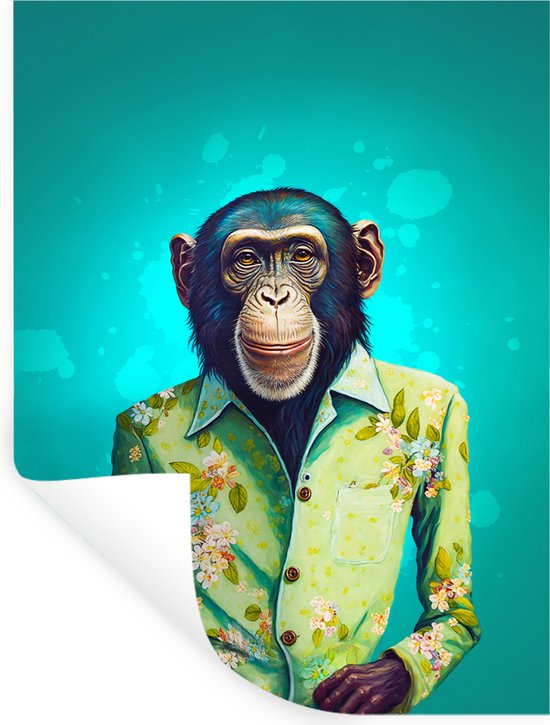 Muurstickers - Sticker Folie - Aap - Blouse - Bloemen - Groen - Portret ...