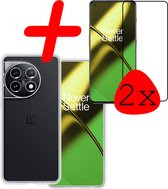 Hoes Geschikt voor OnePlus 11 Hoesje Siliconen Back Cover Case Met 2x Screenprotector - Hoesje Geschikt voor OnePlus 11 Hoes Cover Hoesje - Transparant