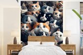 Behang - Fotobehang Kat - Dieren - Poes - Grijs - Patronen - Kind - Breedte 205 cm x hoogte 280 cm