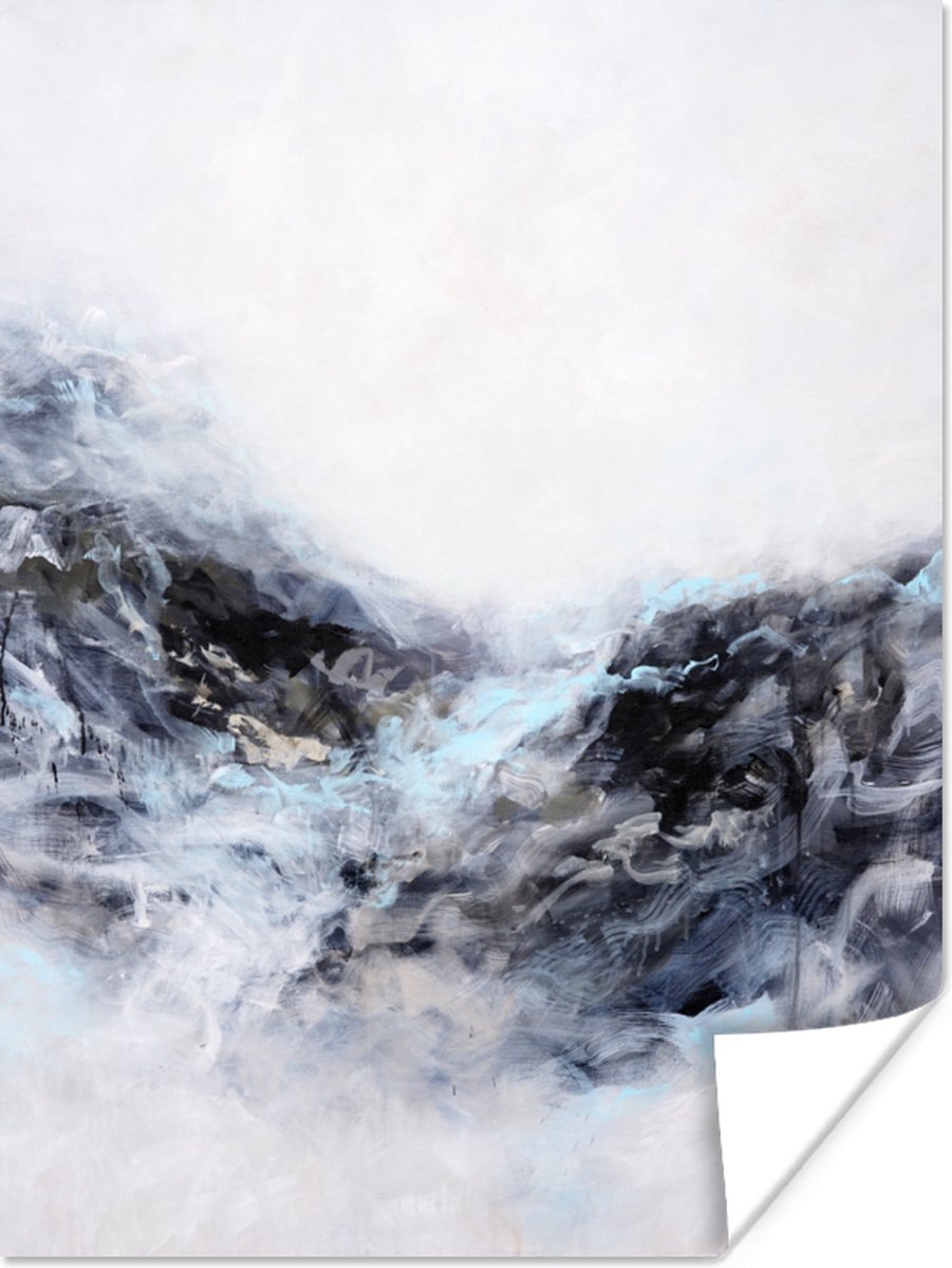 Poster Zwart - Wit - Verf - Abstract - 30x40 cm