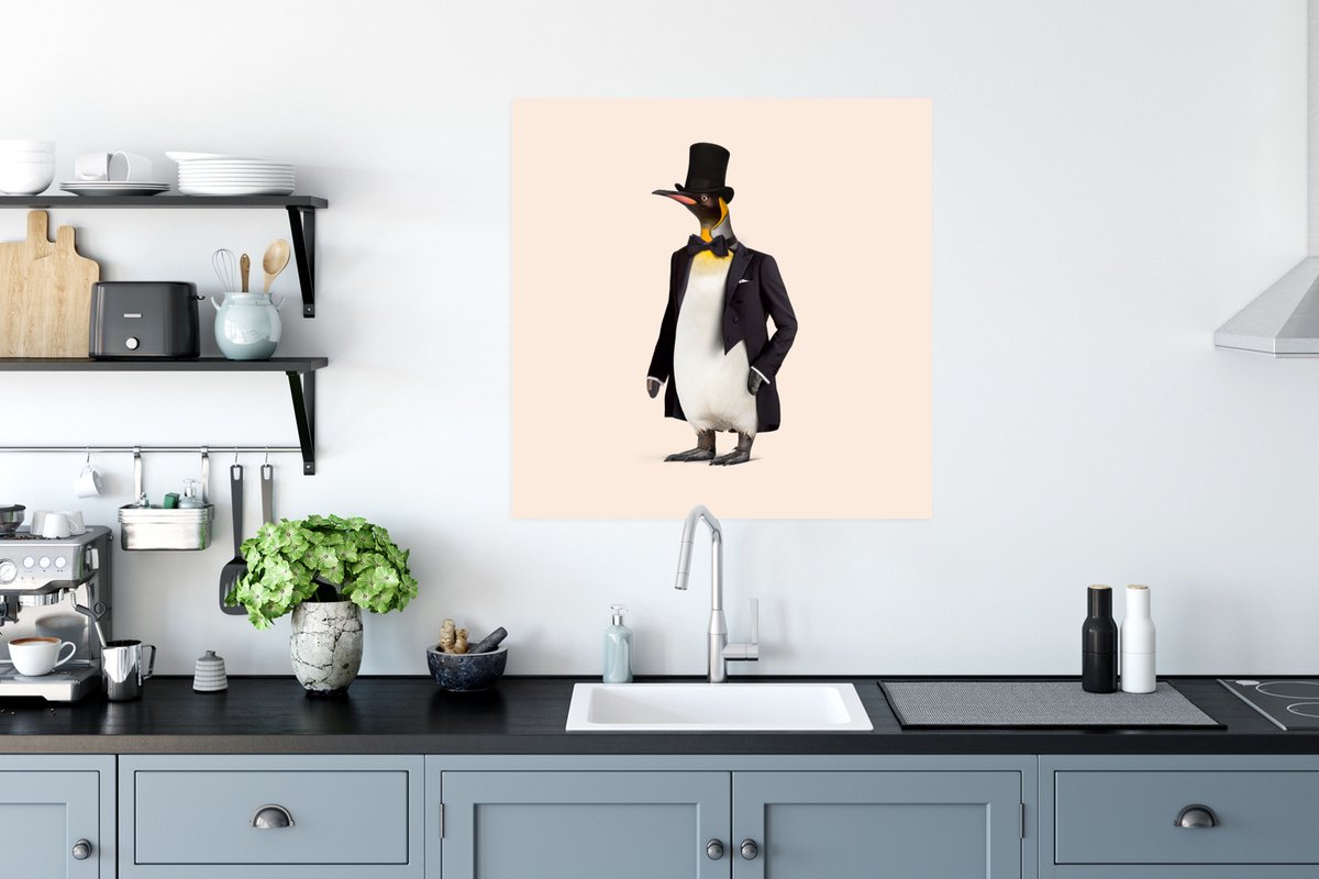 Poster Pinguïn - Dier - Hoed - Zwart - 75x75 cm