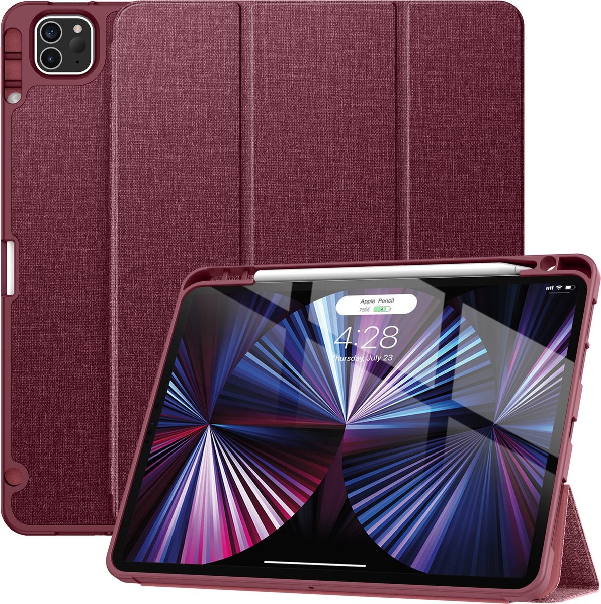 Geschikt Voor iPad Hoes Air 5/4/Pro 11 - Air 2022/2020/Pro 11 Hoes - 10.9 Inch /11 Inch - Cover - Solidenz Air 5/4/Pro 11 Trifold Bookcase - Case Met Autowake - Hoesje Met Pencil Houder - Wijnrood